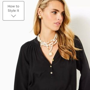 Lilly Pulitzer Elsa Charcoal Blouse with Button Details